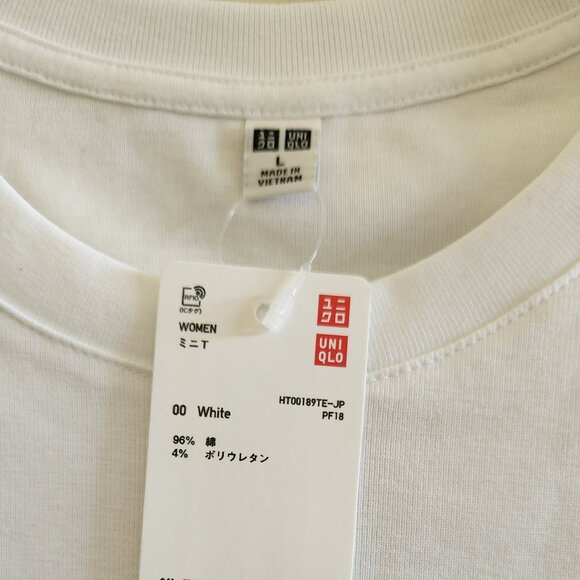 Uniqlo Mini T-Shirt White Basic Top Cropped 90's Tee size L - Picture 4 of 4